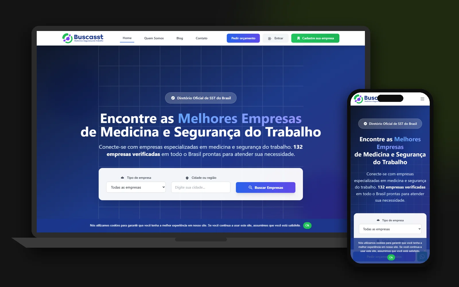 Site de BuscaSST no notebook e no celular