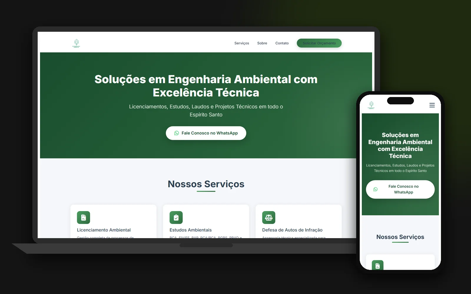 Site de Ipê Engenharia Ambiental no notebook e no celular